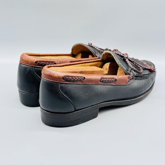 Allen Edmonds Shoes Mens 8.5 Black Leather Kiltie Loafers Moc Toe Dress Vtg USA main image 5